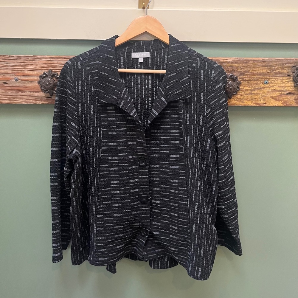 Habitat Clothes to Live In Black Grey Crinkle Stripe Button Front Jacket L 25619
